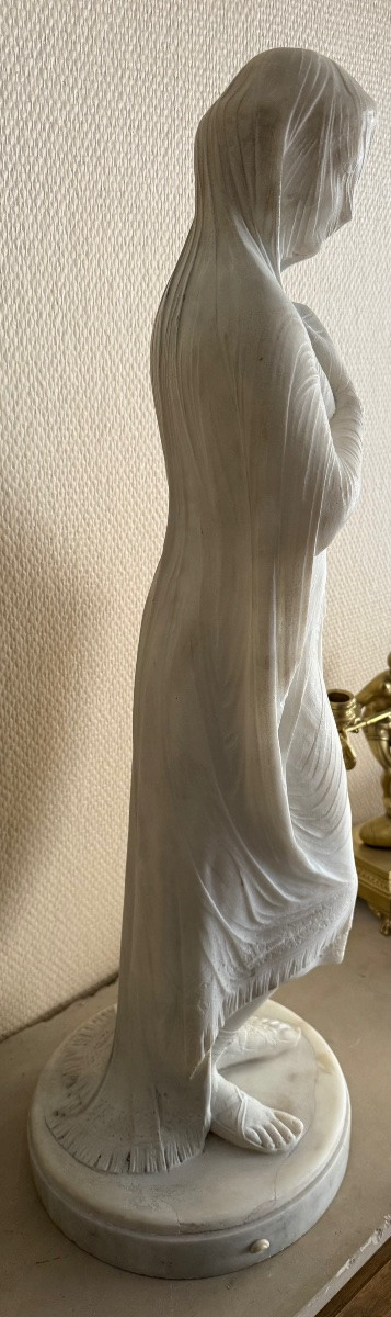 Marble Sculpture Of A Woman, Signed Cm Benzoni, 1869 – Napoleon III-photo-5