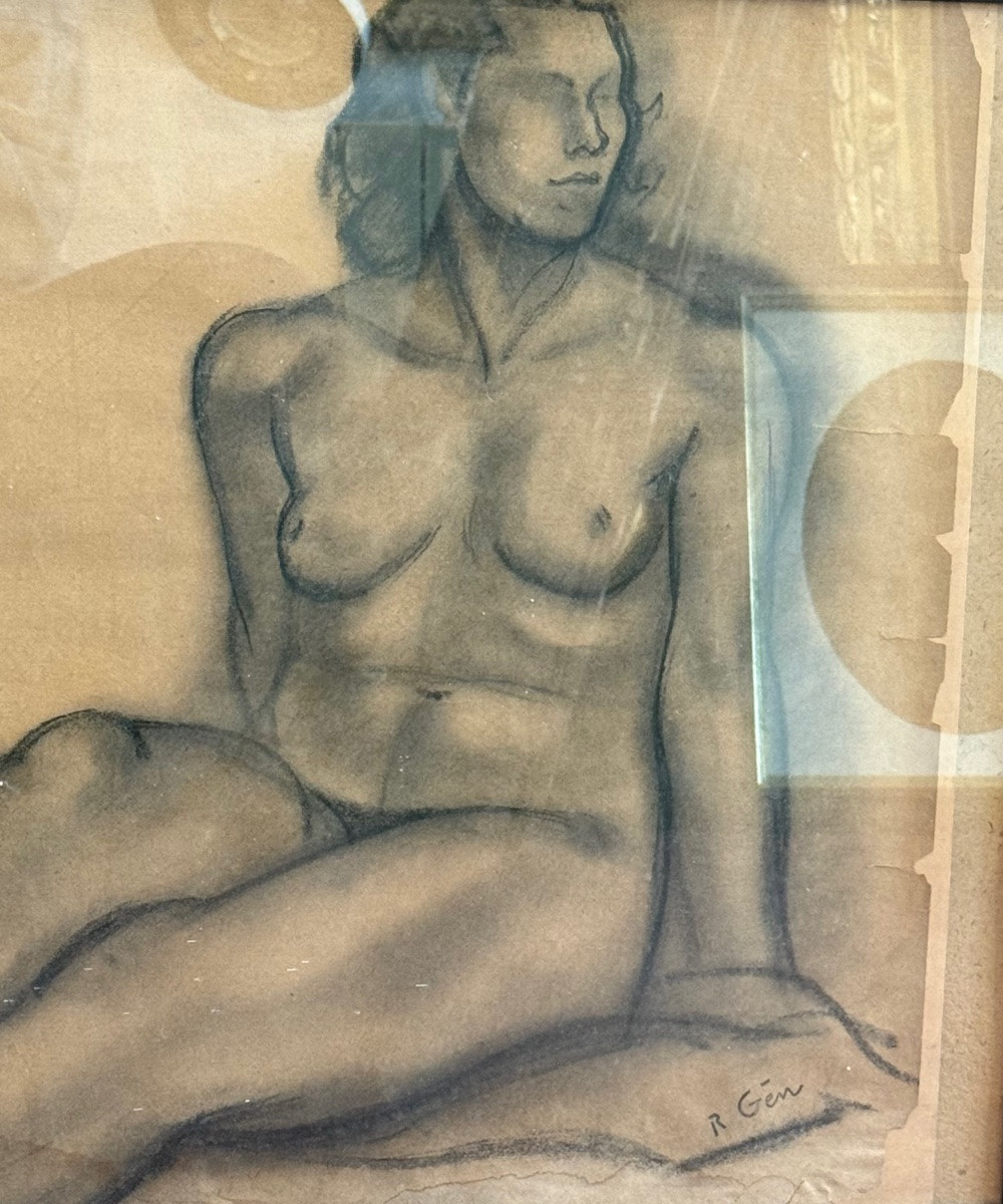 Pastel Nude Woman, Art Deco Style – Signed R. Gén, 20th Century-photo-3
