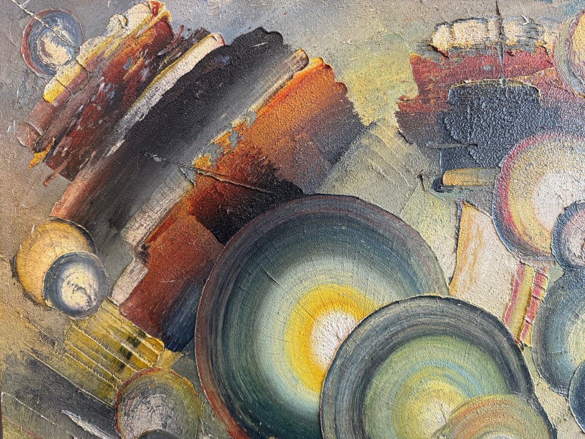 Tableau abstrait moderne signé Polimeno – Huile sur toile, 1987-photo-2