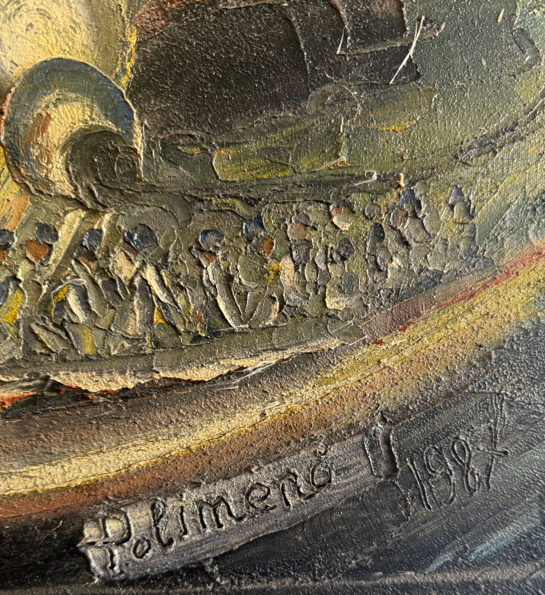 Tableau abstrait moderne signé Polimeno – Huile sur toile, 1987-photo-5