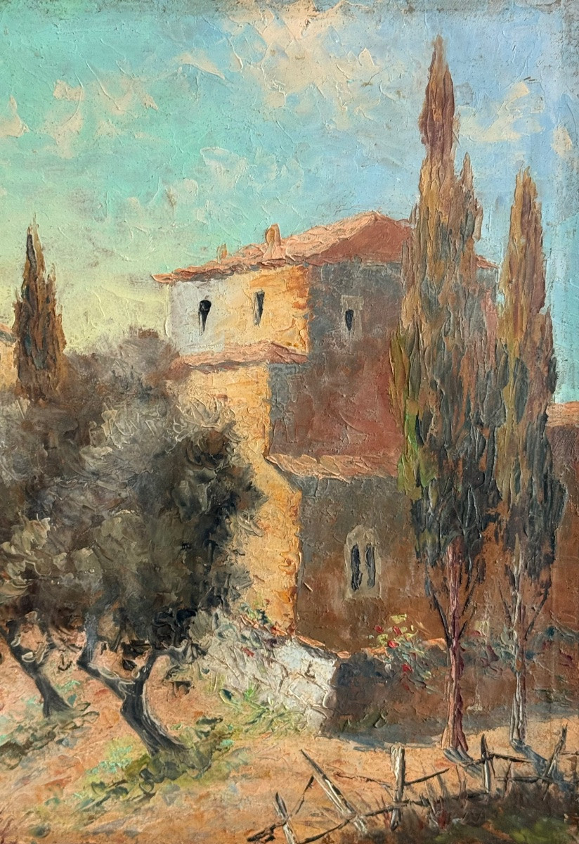 Morning In Saint-paul-de-vence – Oil On Cardboard, 20th Century Art-photo-2