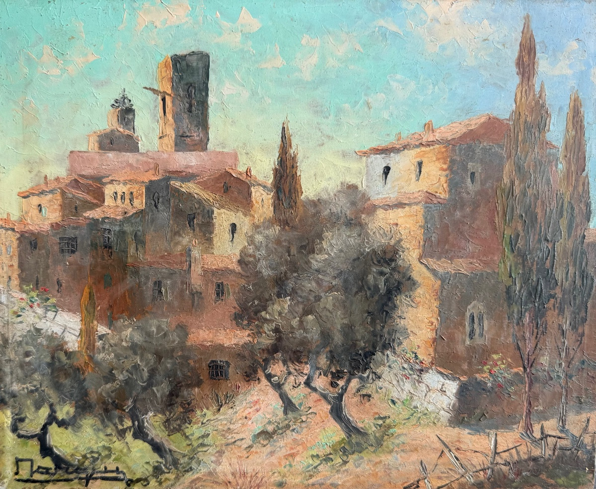 Morning In Saint-paul-de-vence – Oil On Cardboard, 20th Century Art