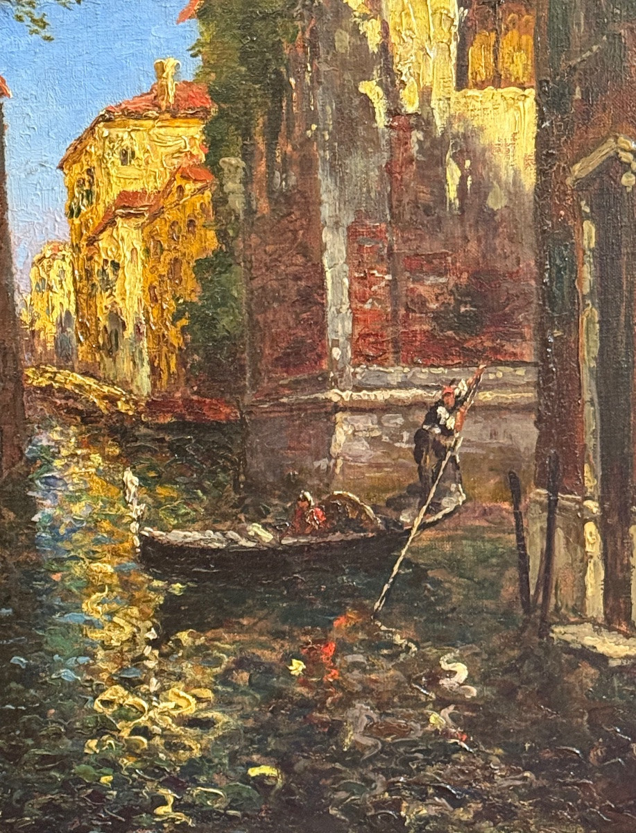 Venice – Lively Canal View, Oil On Canvas, 19th Century, Napoleon III Era-photo-4