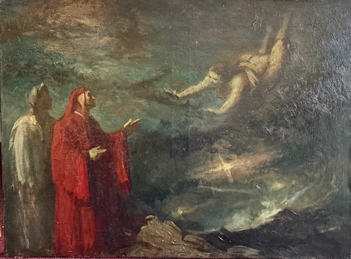 Dante And Virgil – Symbolist Scene, Oil On Canvas, 20th Century, Art Deco Period