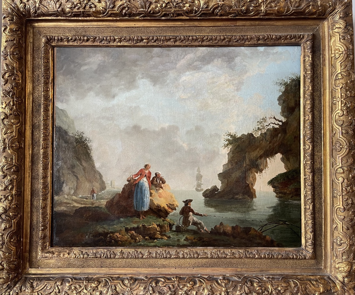 Scène côtière animée – Figures au rivage