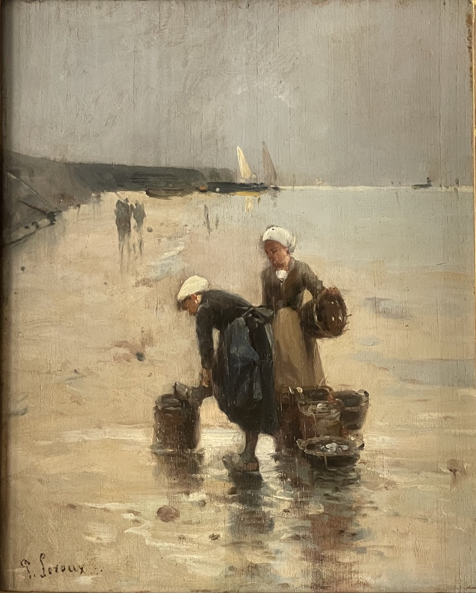 Tableau impressionniste – Deux femmes à la pêche (XIXe siècle)-photo-2
