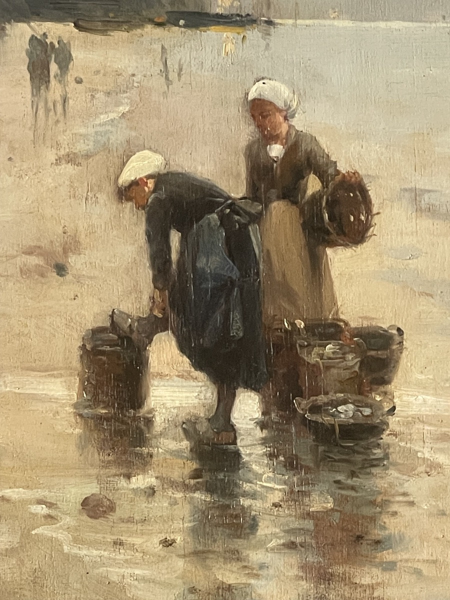 Tableau impressionniste – Deux femmes à la pêche (XIXe siècle)-photo-4