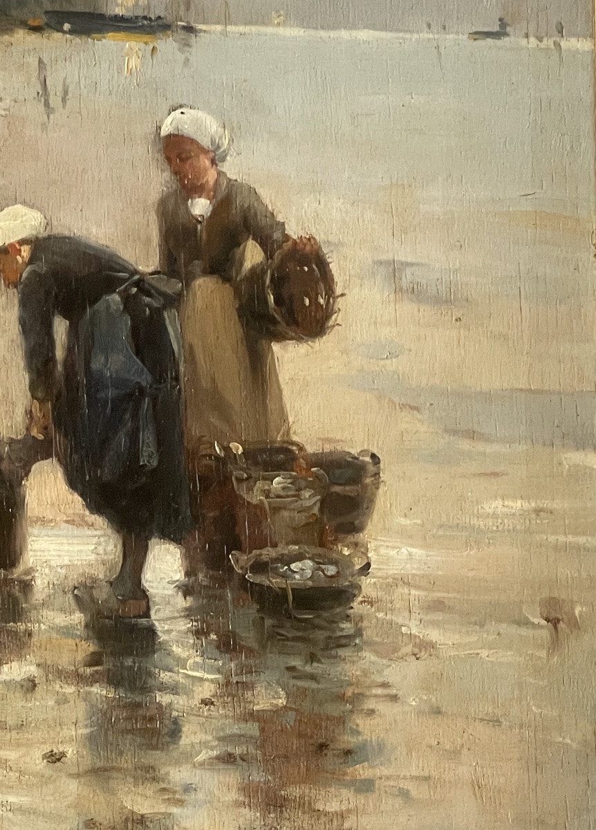 Tableau impressionniste – Deux femmes à la pêche (XIXe siècle)-photo-2