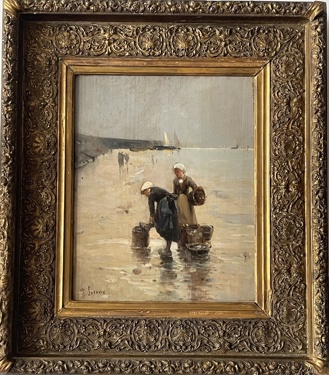 Tableau impressionniste – Deux femmes à la pêche (XIXe siècle)