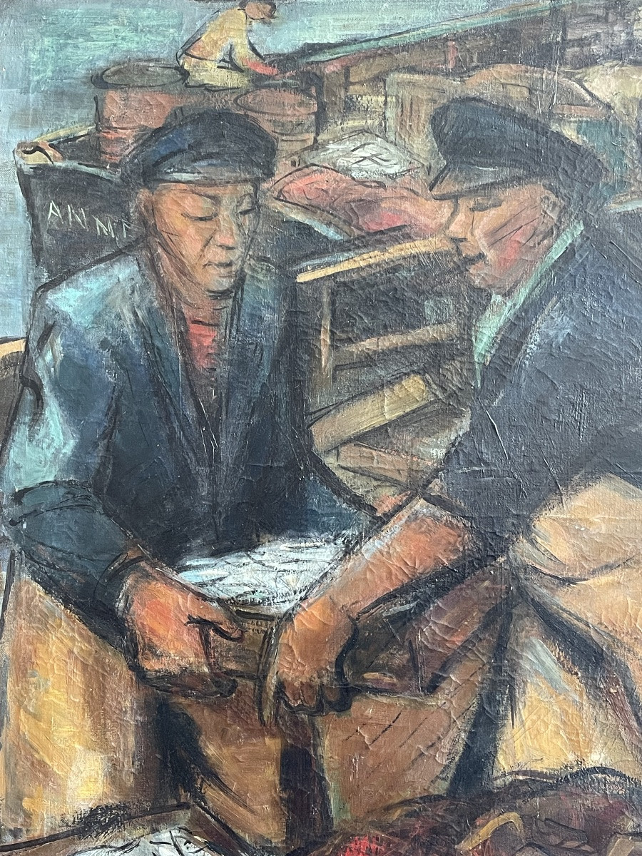 Modern Painting Fishermen Scene-photo-2