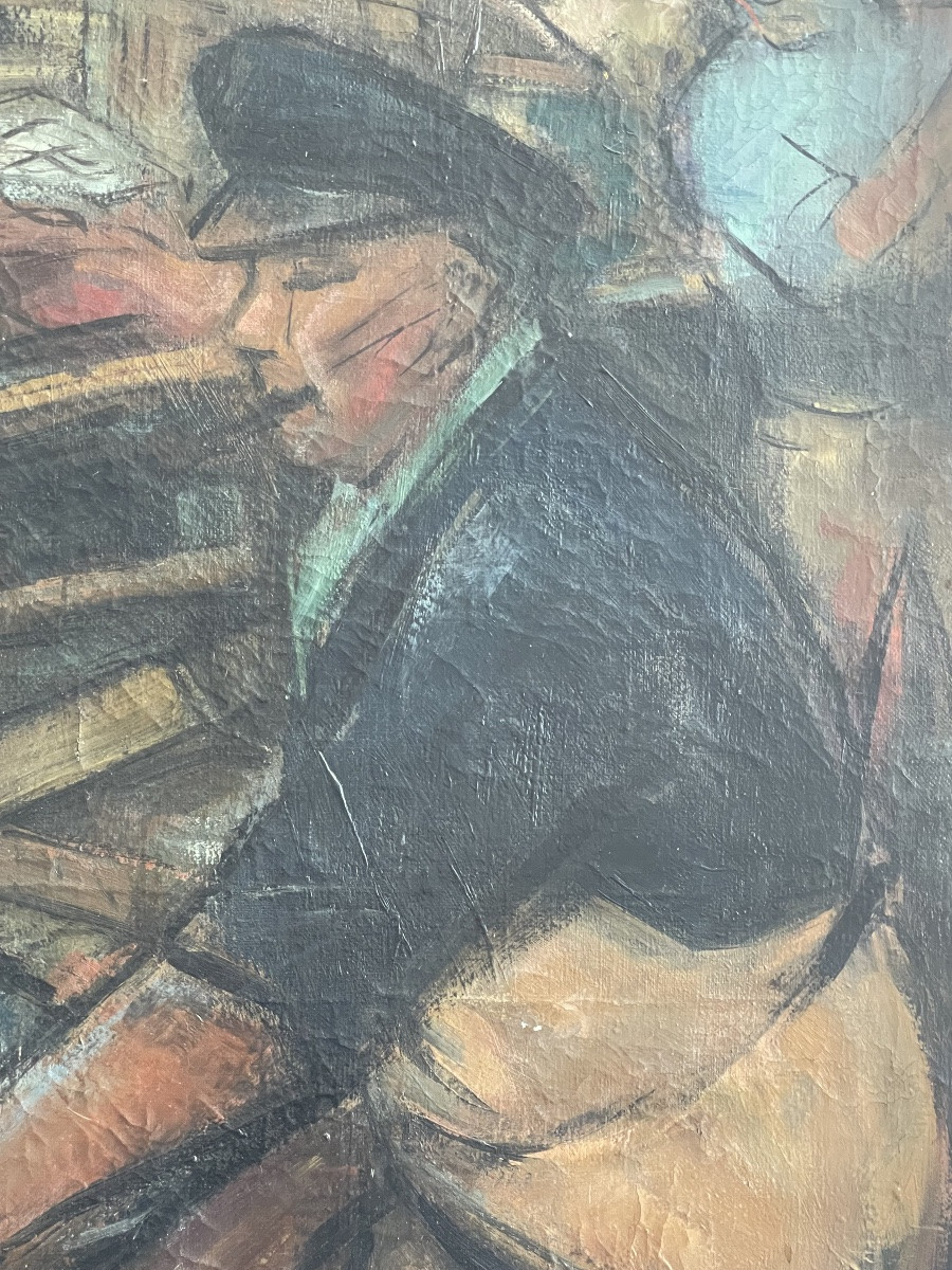 Modern Painting Fishermen Scene-photo-1