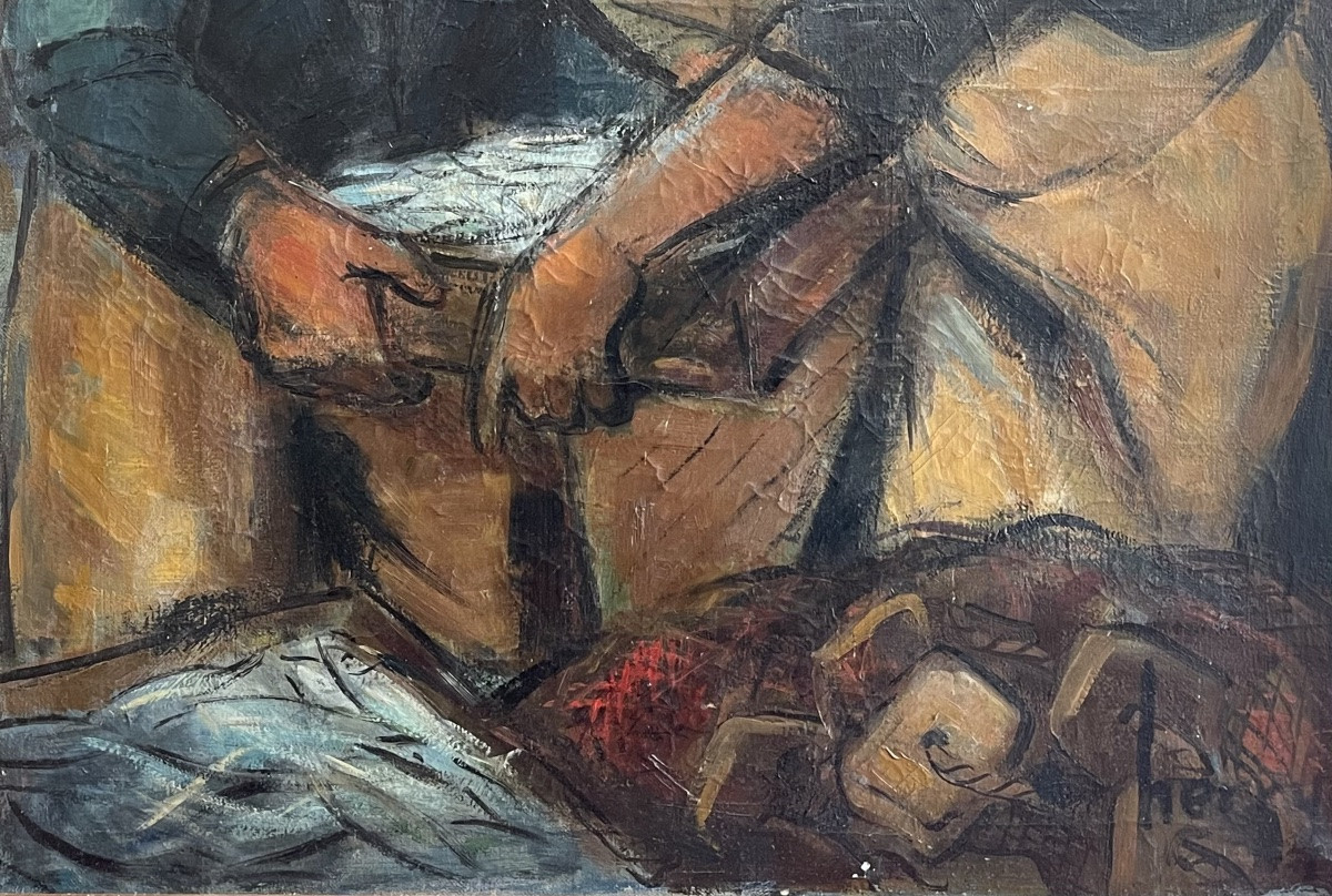 Modern Painting Fishermen Scene-photo-2