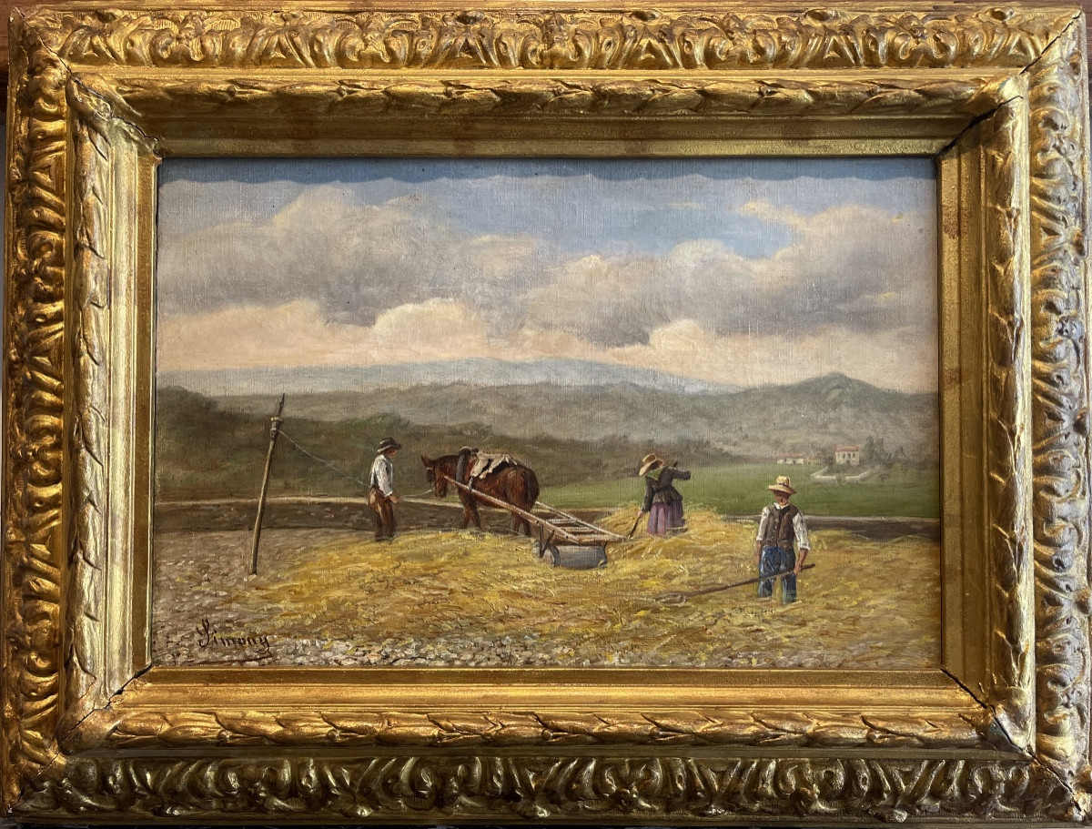 Stefan Simony (1860-1950) – Scène de moisson dans la campagne autrichienne – Huile sur toile