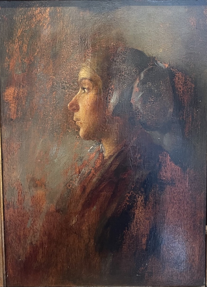 Portrait Of A Young Woman In Profile - Oil On Panel - Art Nouveau Period, Late 19th Century - Ca-photo-4
