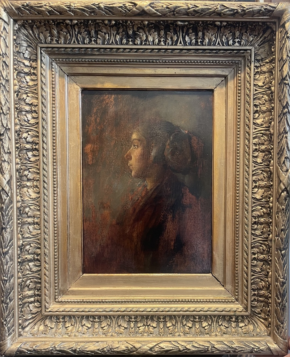 Portrait Of A Young Woman In Profile - Oil On Panel - Art Nouveau Period, Late 19th Century - Ca