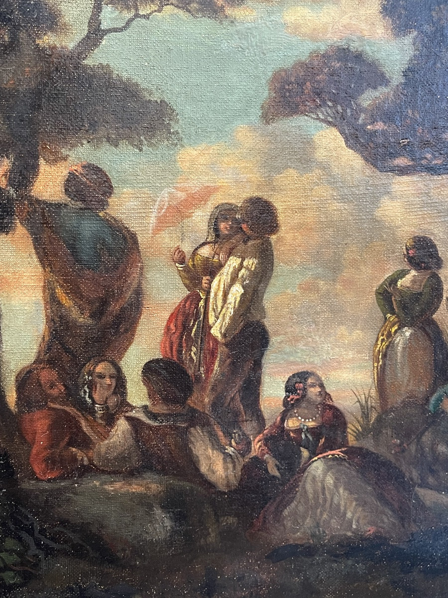 Tableaux Scènes de genre “Concert champêtre dans la clairière” – Époque Napoléon-photo-1