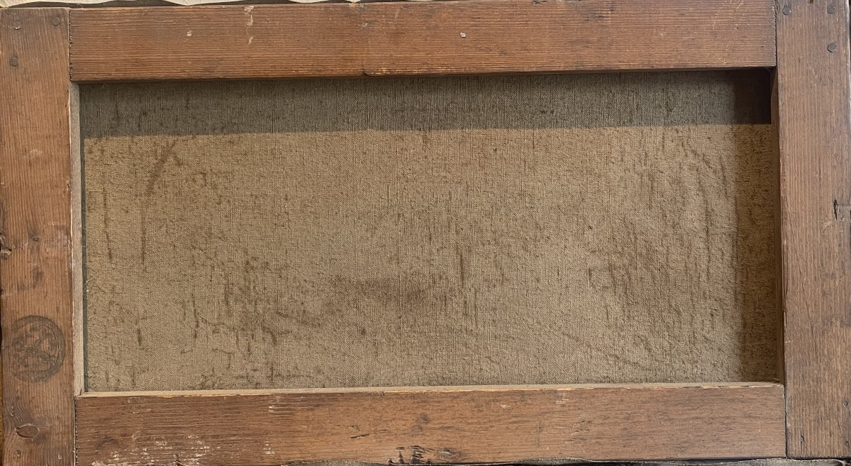 Paysage animé au bord de l’eau – Huile sur toile – Fin XIXe siècle-photo-1