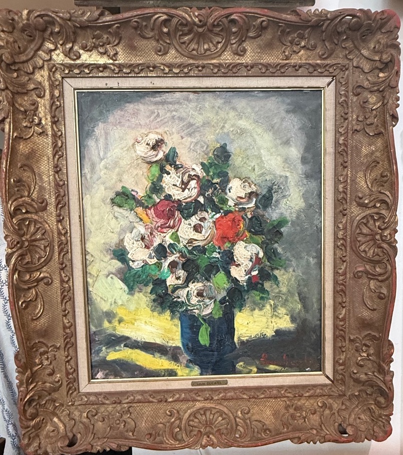 « Roses Blanches » – Belle Huile sur Toile du XIXe – Signée Louis Ducatel Ancien Tableau Floral
