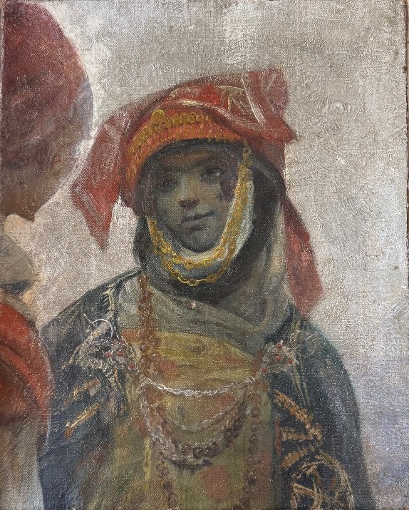 Portrait orientaliste d’une jeune femme au bonnet – Fin du XIXe siècle – Huile sur toile