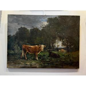 Cows In The Dim Light – Signed J. Desvarreux (1877)