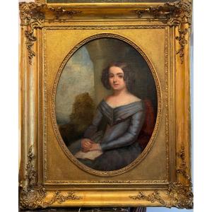 Portrait de femme – Huile sur toile, XIXᵉ siècle – Style Napoléon III