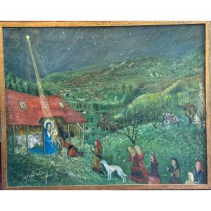 Tableau La Nativité, Inspiration Chagall – Huile sur Toile, Art Moderne