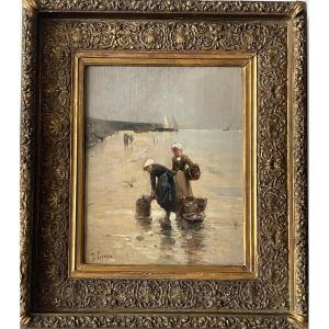Tableau impressionniste – Deux femmes à la pêche (XIXe siècle)