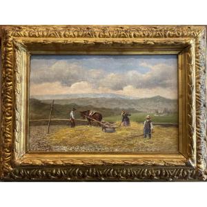 Stefan Simony (1860-1950) – Scène de moisson dans la campagne autrichienne – Huile sur toile
