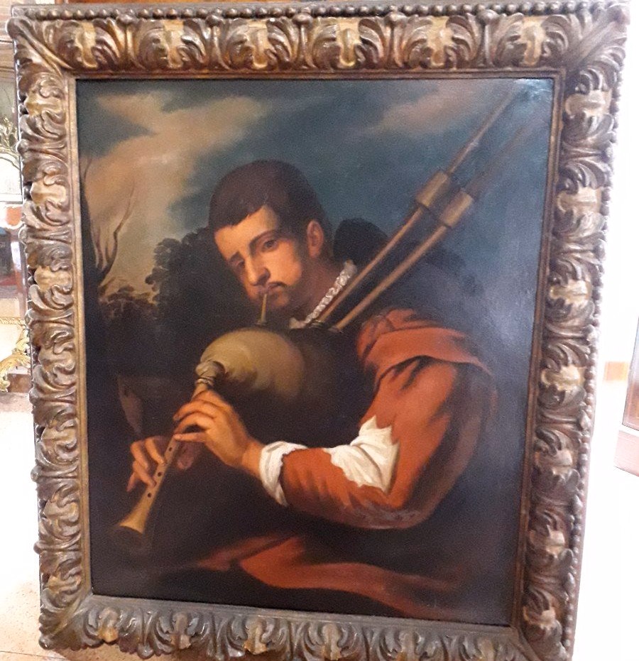 Peinture à l'Huile Sur Toile Joueur De Cornemuse