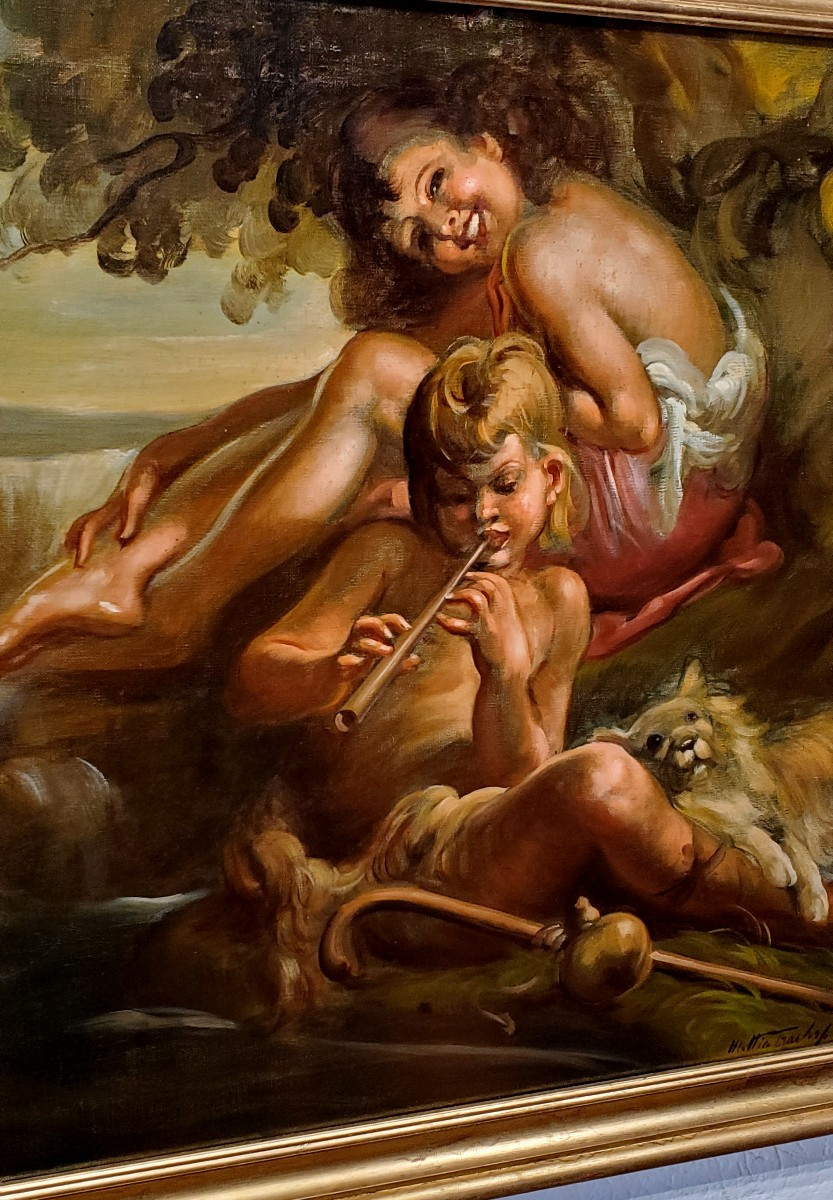 Mattia Traverso, Scène Figurative, Années 1890, Huile Sur Toile, Encadrée-photo-1