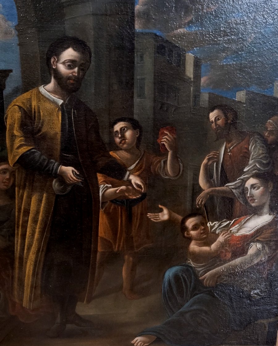 Peinture à l'Huile Sur Toile Des Années 1700 Représentant : La Charité -photo-2