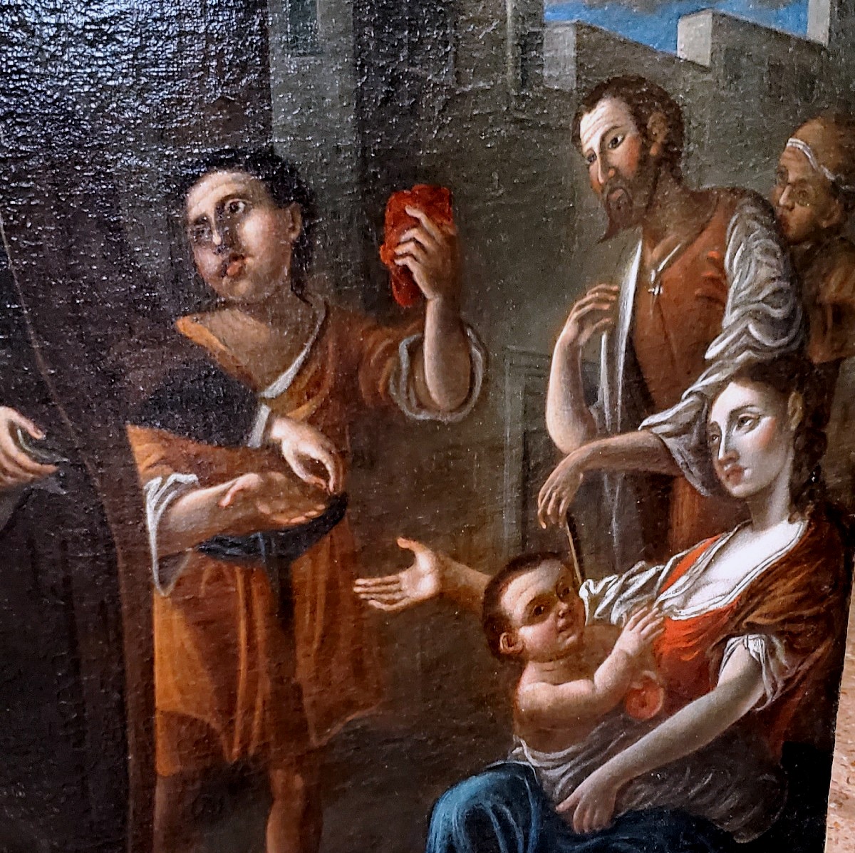 Peinture à l'Huile Sur Toile Des Années 1700 Représentant : La Charité -photo-4