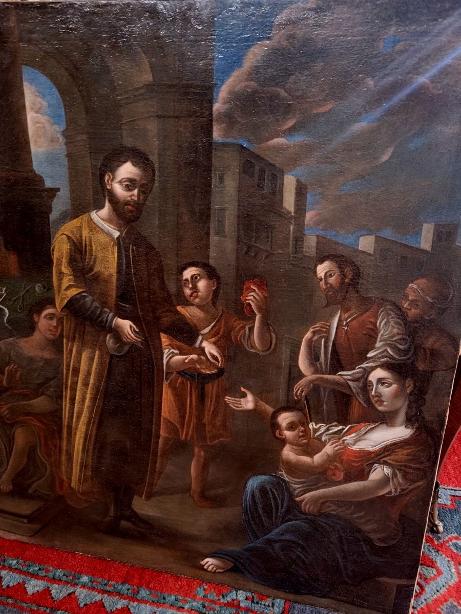 Peinture à l'Huile Sur Toile Des Années 1700 Représentant : La Charité -photo-1