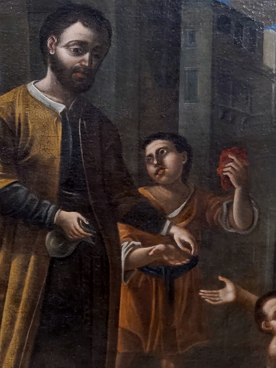 Peinture à l'Huile Sur Toile Des Années 1700 Représentant : La Charité -photo-2