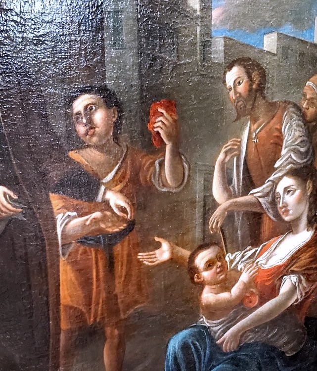 Peinture à l'Huile Sur Toile Des Années 1700 Représentant : La Charité -photo-3