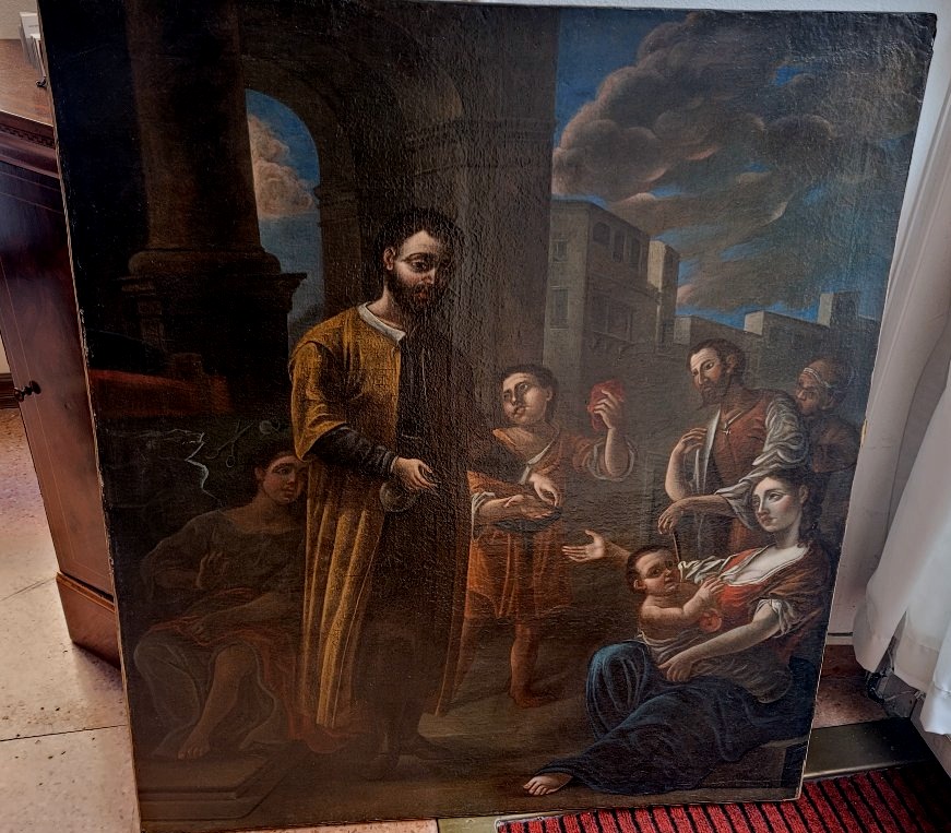 Peinture à l'Huile Sur Toile Des Années 1700 Représentant : La Charité -photo-6