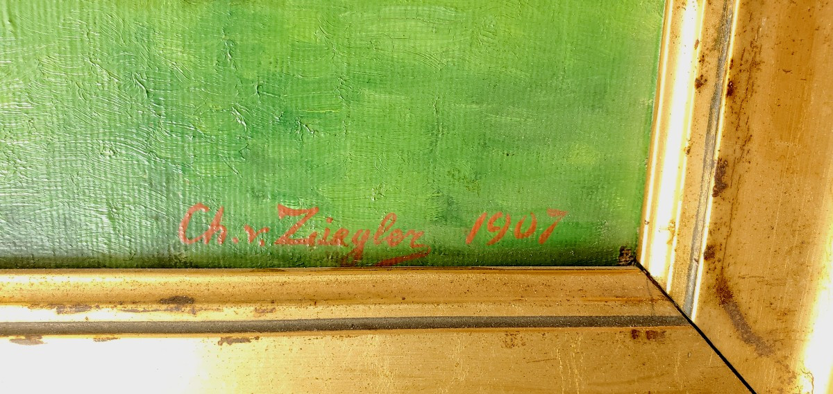 Peinture à l'Huile Sur Toile Représentant La Campagne-photo-3