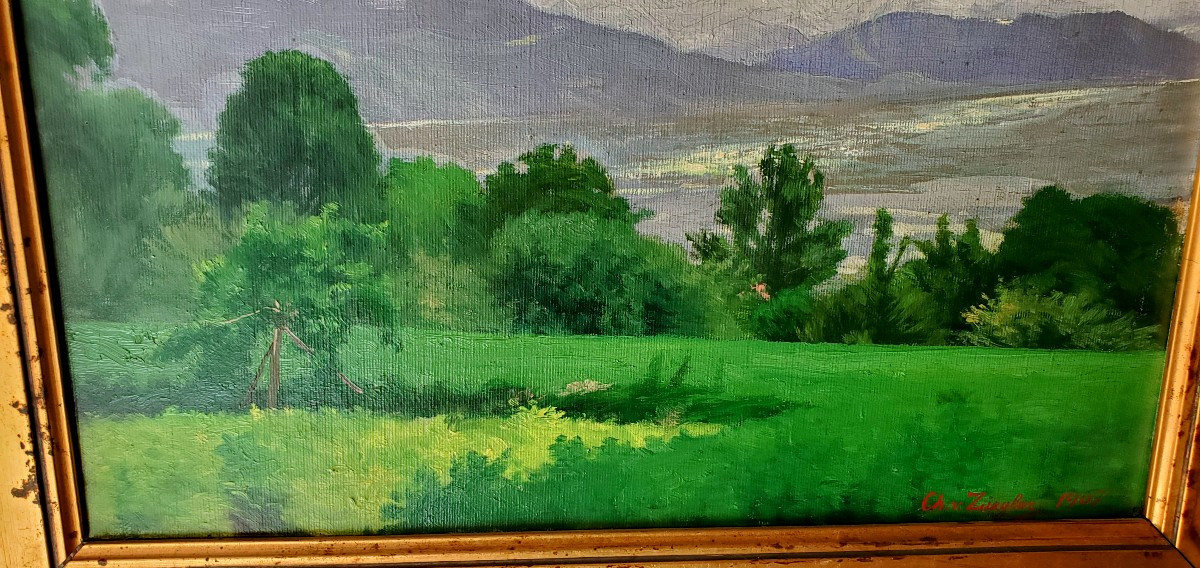 Peinture à l'Huile Sur Toile Représentant La Campagne-photo-4