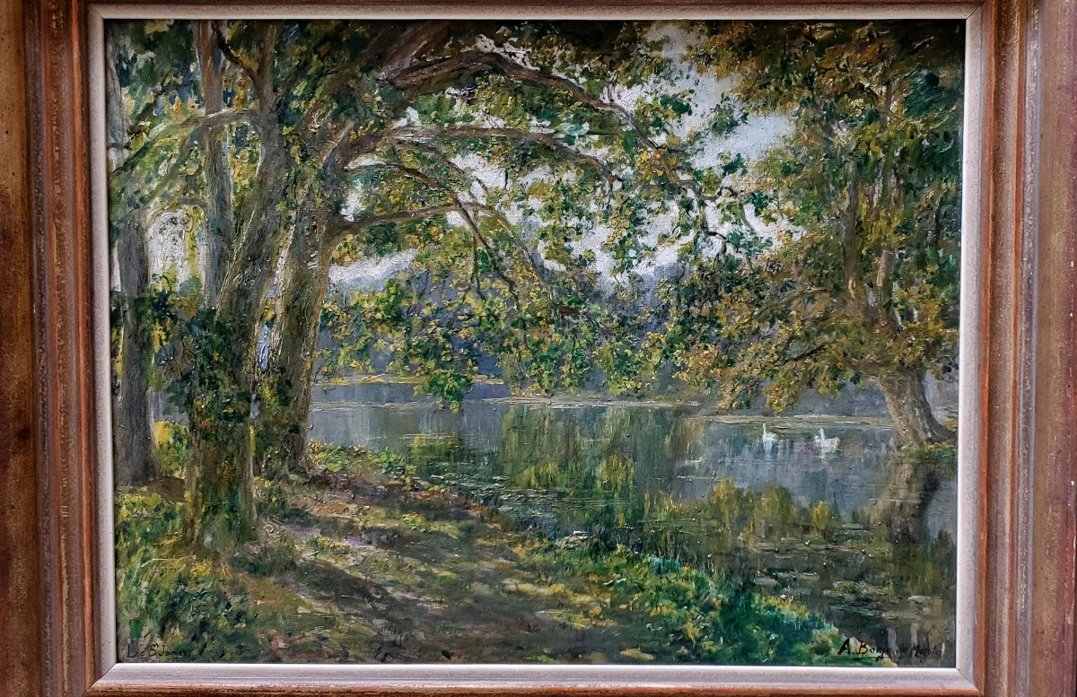 Lake Landscape Painting Oil On Canvas-photo-2