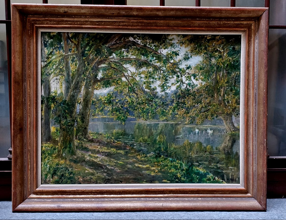 Lake Landscape Painting Oil On Canvas-photo-1