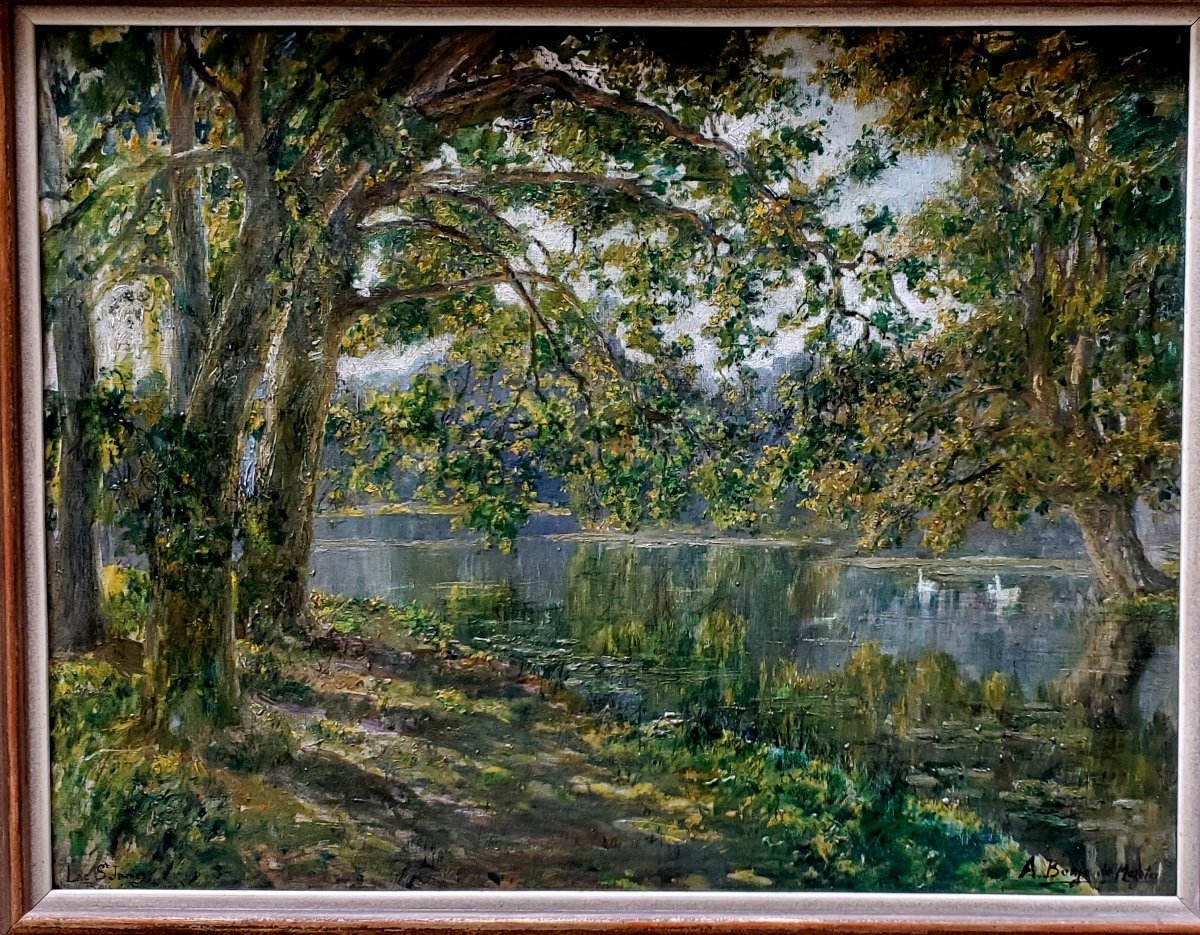 Lake Landscape Painting Oil On Canvas-photo-2