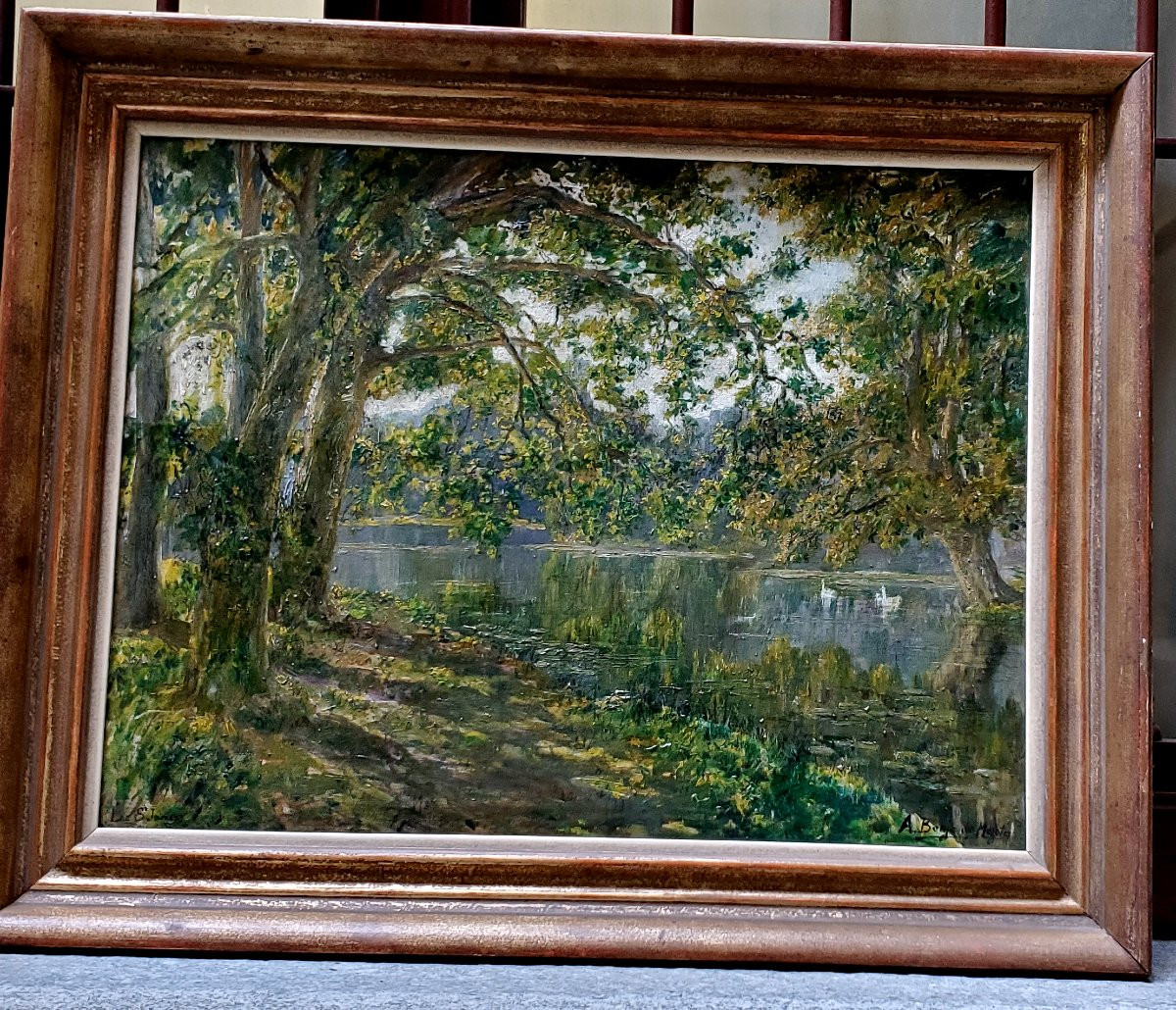 Lake Landscape Painting Oil On Canvas-photo-3