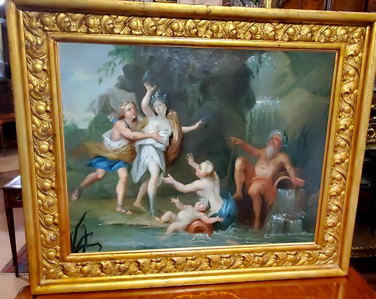 Peinture à l'Huile Ancienne Sur Toile Représentant Apollon Et Daphné, Vers 1750.-photo-7