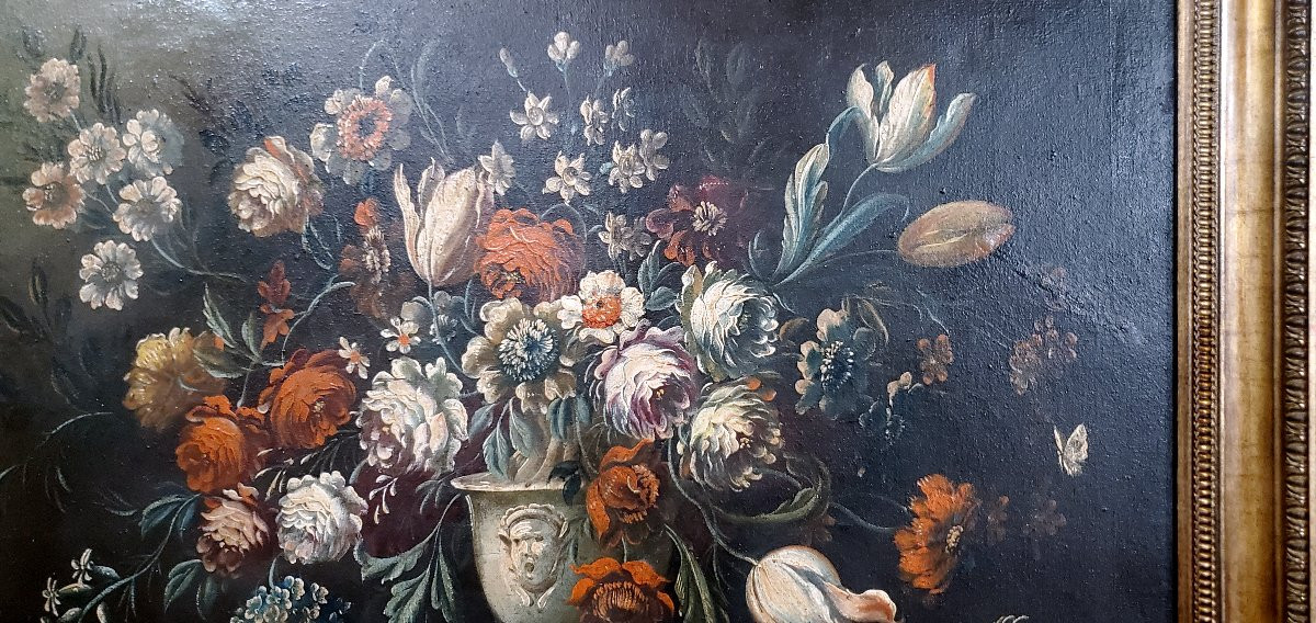 Peinture à l'Huile Sur Toile Représentant Une Nature Morte Florale.-photo-5