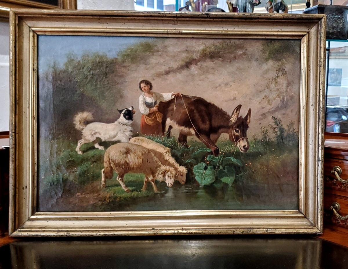 Oil Painting On Canvas Depicting A Scene Of Everyday Life From The First Half Of The 19th -photo-3