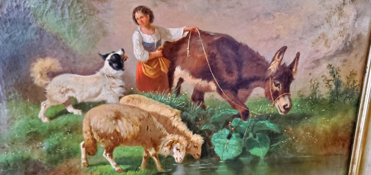 Oil Painting On Canvas Depicting A Scene Of Everyday Life From The First Half Of The 19th -photo-3