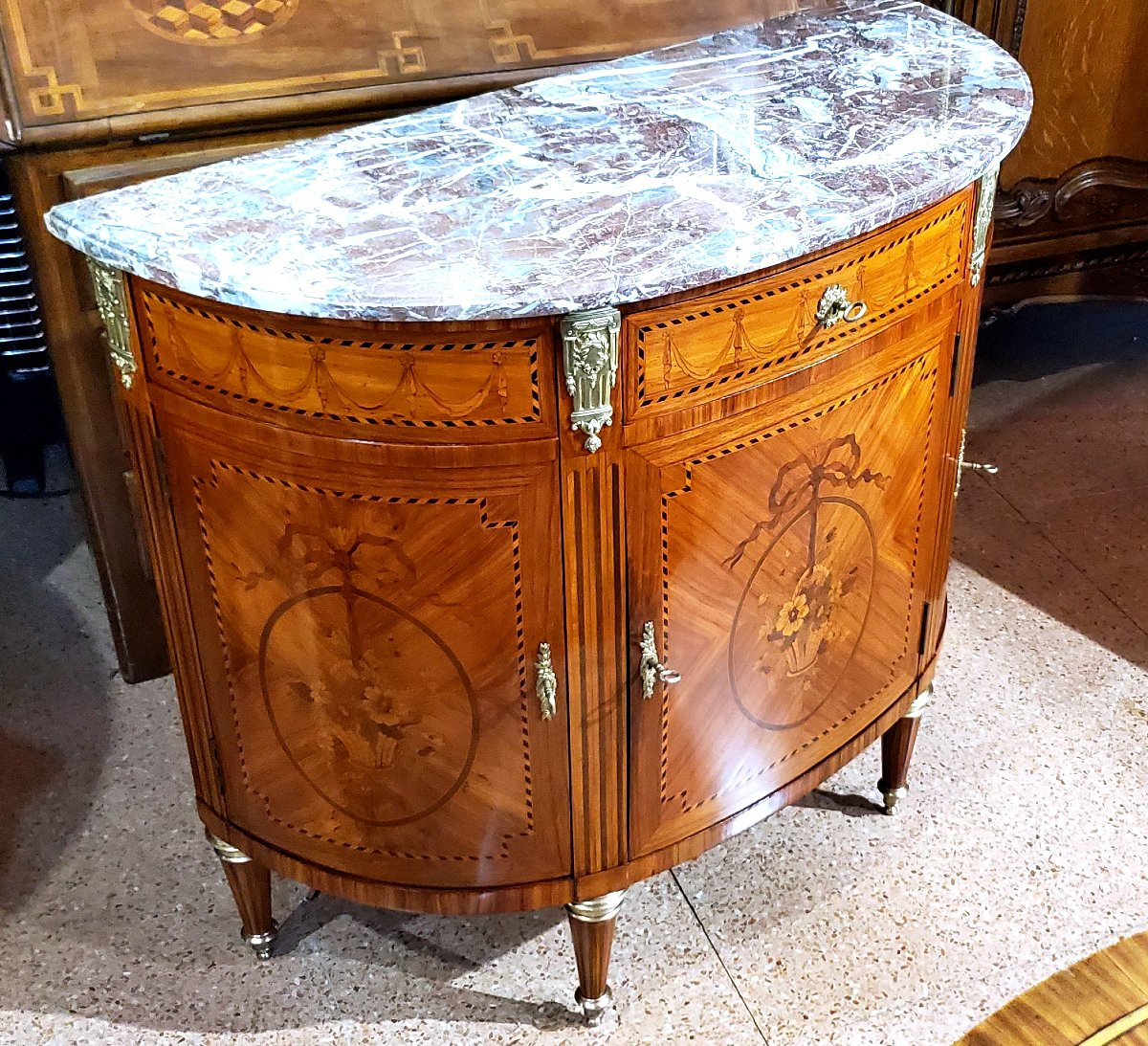 Half Moon Napoleon III Cabinet In Pink Wood, Light And Dark Rosewood, Mahogany-photo-4