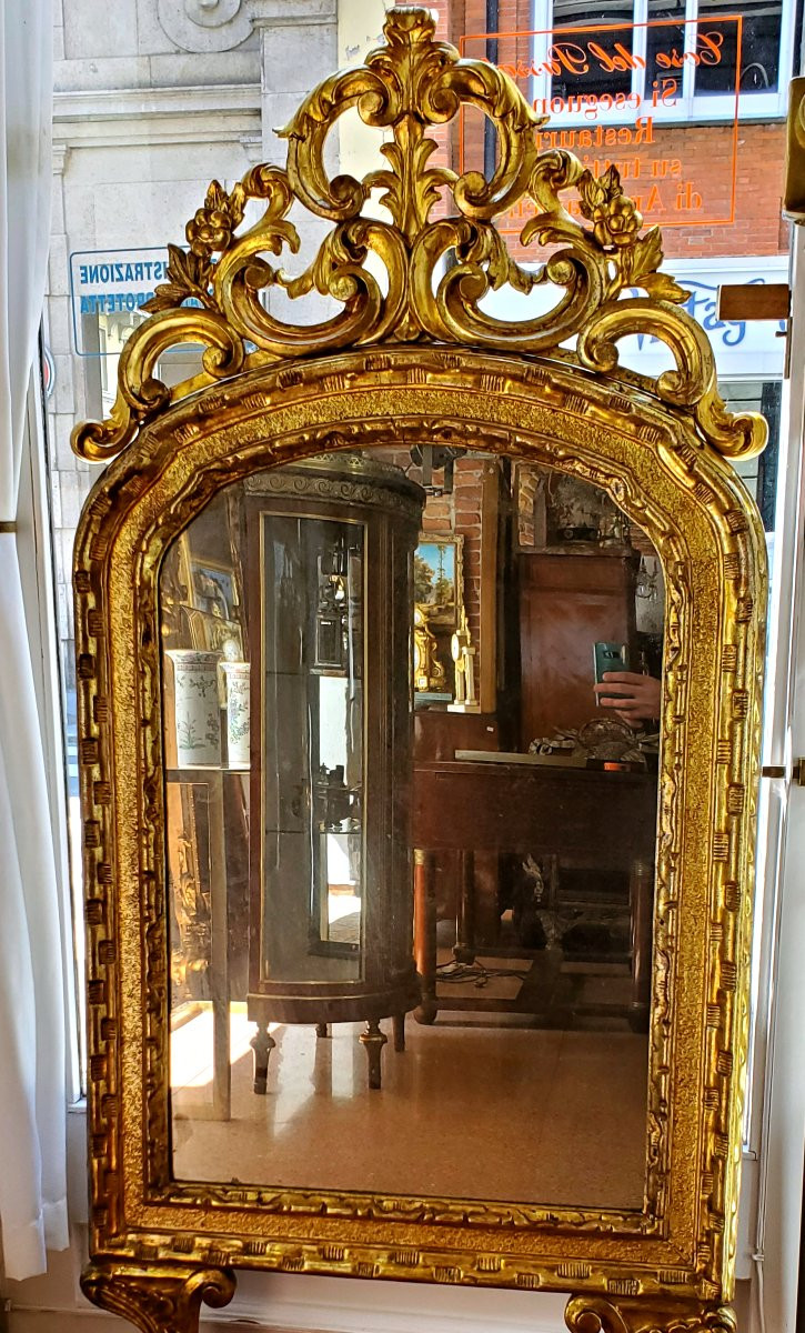 Miroir Louis XV, Fabrication Piémontaise (italie), XVIIIe Siècle, Dorure d'Origine-photo-2