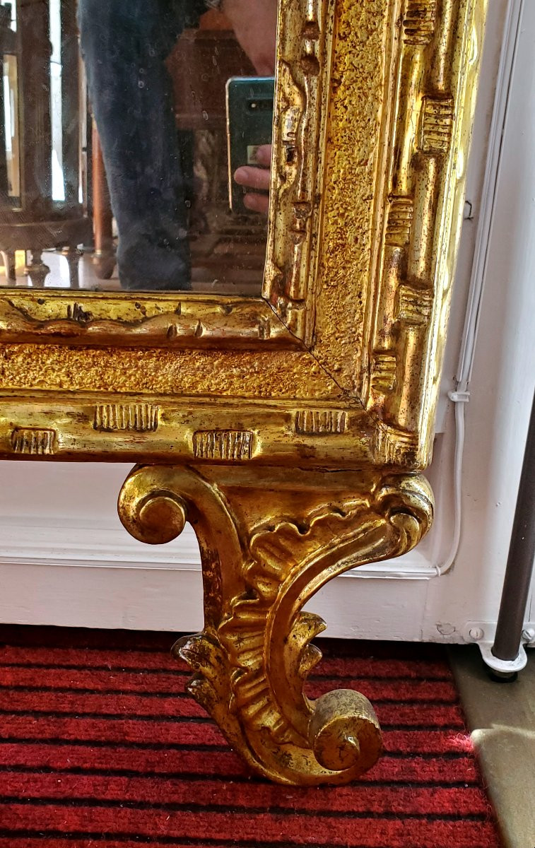 Miroir Louis XV, Fabrication Piémontaise (italie), XVIIIe Siècle, Dorure d'Origine-photo-4
