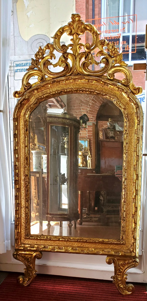 Miroir Louis XV, Fabrication Piémontaise (italie), XVIIIe Siècle, Dorure d'Origine